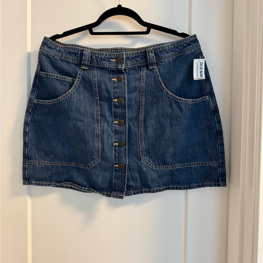 Old Navy Dark Blue Denim Button-Front Mini Skirt